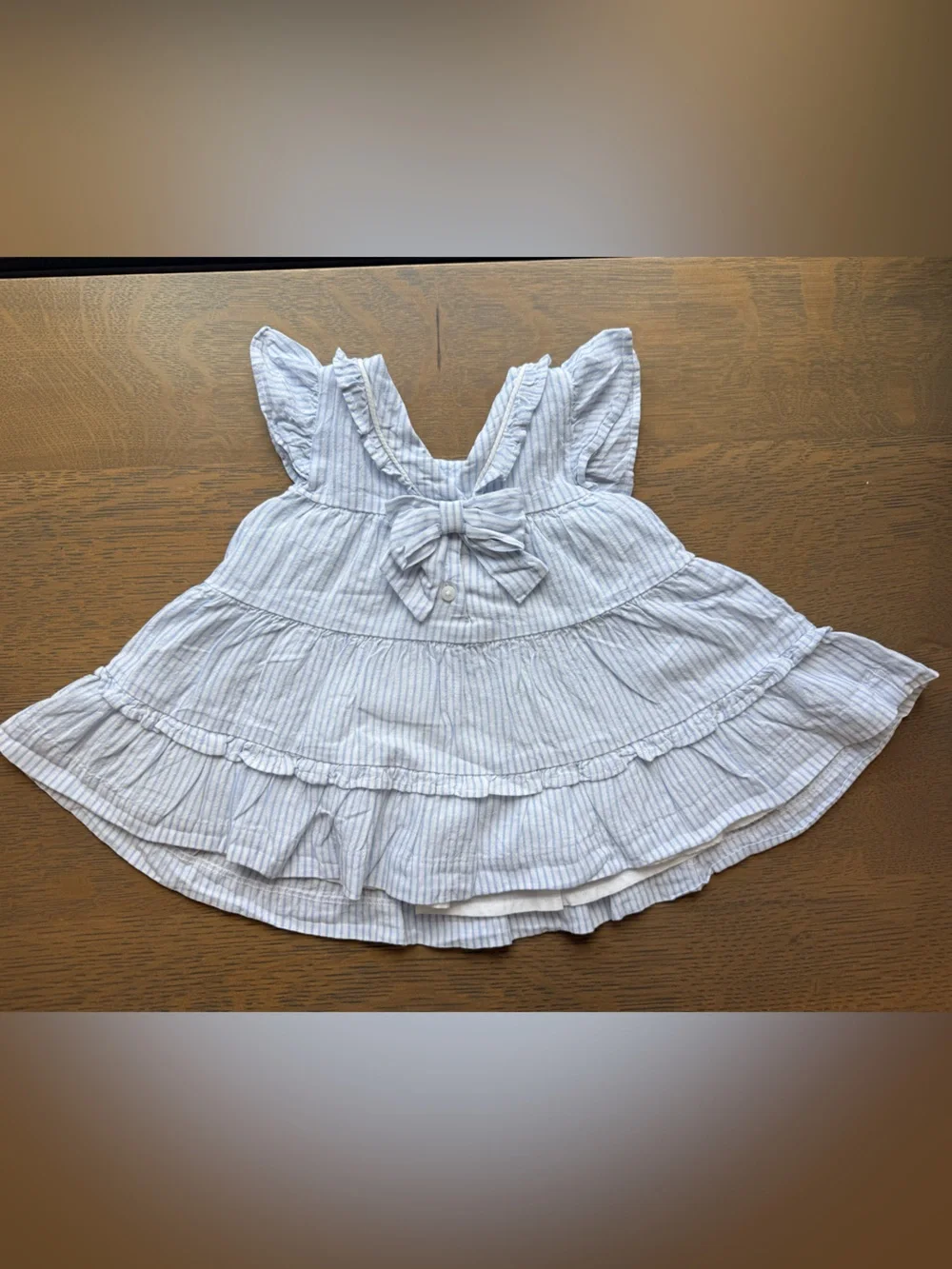 Janie and Jack Striped Light Blue Ruffle Baby Dress with Matching Bloomers -3-6M